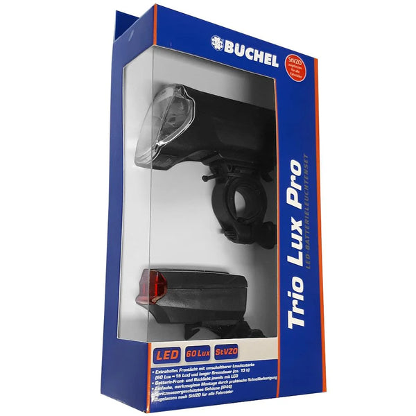 BÜCHEL Batterieleuchtenset bis zu 60 LUX! "Trio Lux Pro" Fahrrad Frontlicht & Rücklicht Set z.B. für NCM Prague/Moscow