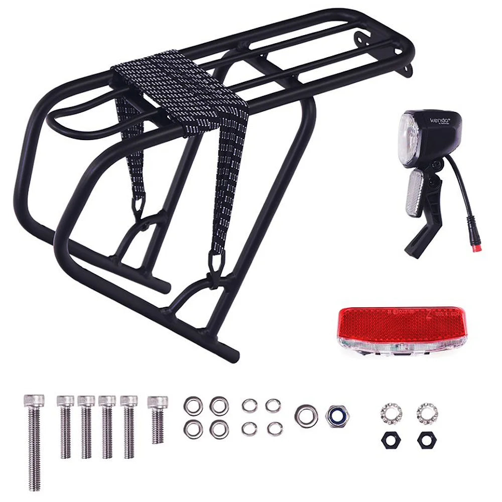 Gepäckträger inkl. Spanninga Rücklicht und Kendo+ Frontlicht für NCM Moscow/Milano/Venice